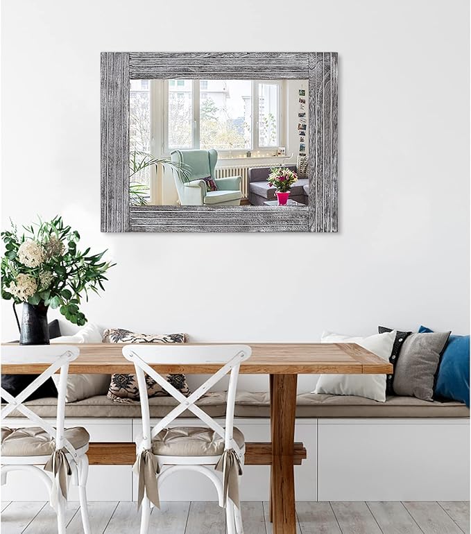 Large Wall Mirror Farmhouse Vintage Rustic Wood Framed Rectangular Mirror - Image 2