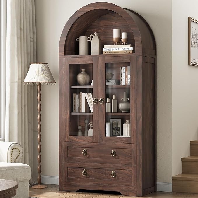 Kitchen Pantry Cabinet, Arched Bookshelf Bookcase China Pantry Storage Cabinet by JOCOEVOL