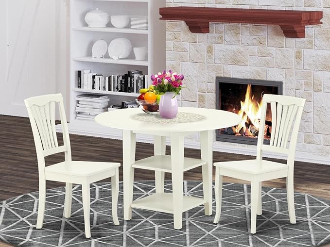 East West Furniture SUAV3-LWH-W 3 Piece Dining Room Table Set Contains a Round - Image 6