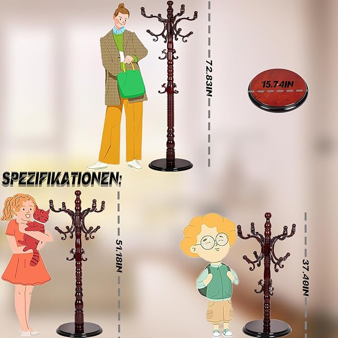 73 in Wood Coat Rack, Coat Rack Freestanding - Image 6