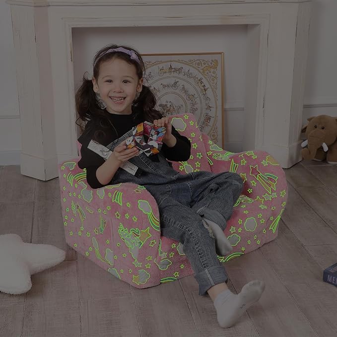 Unicorn Glow in The Dark Toddler Couch, 2-in-1 Toddler Soft Couch Fold Out - Image 5