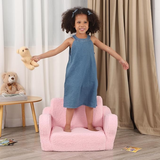 Comfy Toddler Chair, 2-in-1 Toddler Couch Fold Out, Convertible Sherpa Sofa to - Image 7