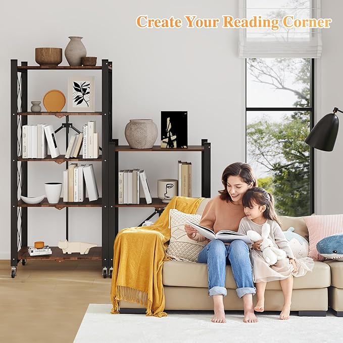 BAOYOUNI 5-Tier Vintage Industrial Bookshelf - Image 2
