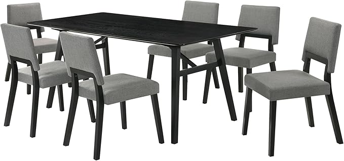 Armen Living Channell Mid Century Modern 7 Piece Black Wood Dining Table Set by ArmenLiving