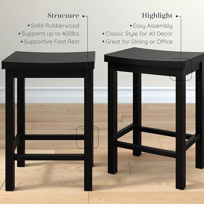 Grain & Grove Smith Collection Set of 2 Solid Wood Counter Height Bar Stools - Image 4