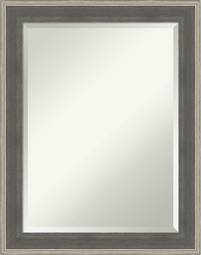 Amanti Art Grey Wall Mirror 29x23 Cottage Grey Silver Rectangle Bathroom Mirror by AmantiArt