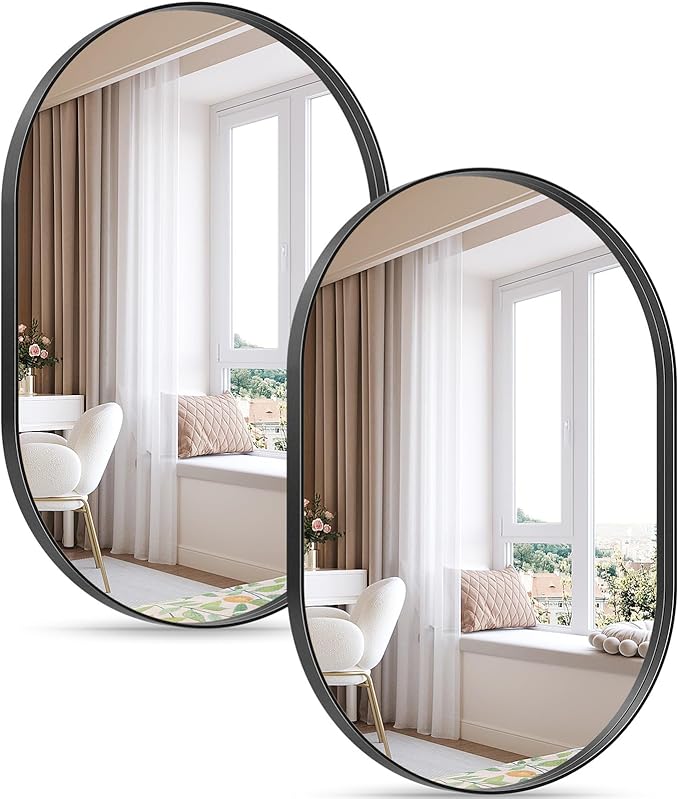 2 Pack Black Oval Mirrors by Wiserset