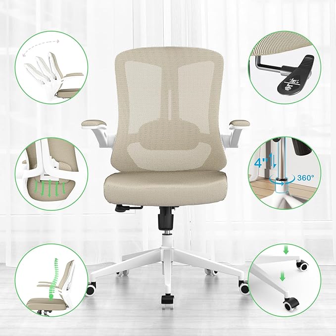 Office Chair, Ergonomic High Back Comfy Desk Chairs and Flip-up Armrest Lumbar - Image 5