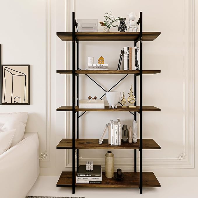 5 Tiers Bookshelf Organizer Industrial Shelf, Modern Open Display Storage by EternalHome