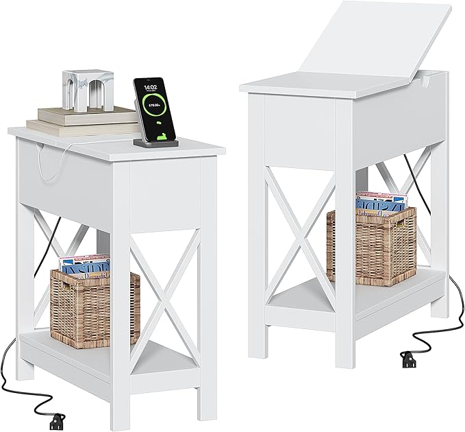 ChooChoo End Table with Charging Station, Narrow Flip Top Side Table with USB by ChooChoo