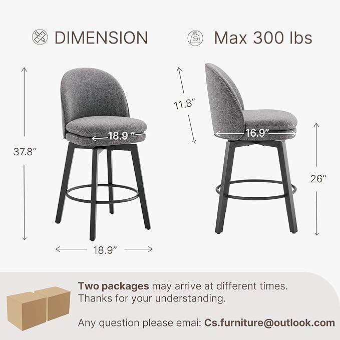 Counter Height Barstools 26 inch Upholstered Swivel Bar Stools - Image 3