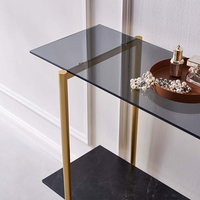 Glass Console Table for Living Room, Foyer & Entrance, 2-Tiers Mid-Century - Image 8