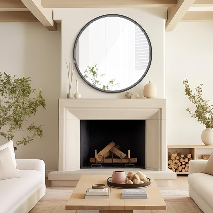 HOMECOOKIN Round Wood Mirror, Living Room - Image 6