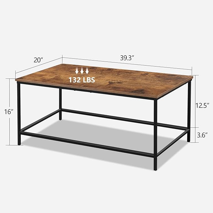 SENIG Coffee Table, Modern Industrial Style Rectangular Table, Rustic Accent - Image 3