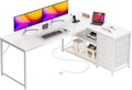 PRAISUN 61" L Shaped Desk with Power Outlets and USB-C Port, Reversible by PRAISUN