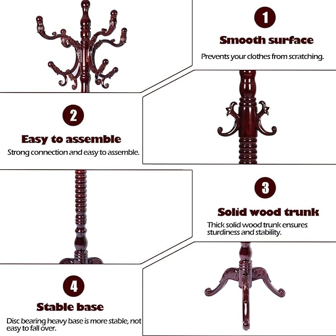 Coat Racks Free Standing with 14 Hooks, Natural Wood Coat Stands - Image 5
