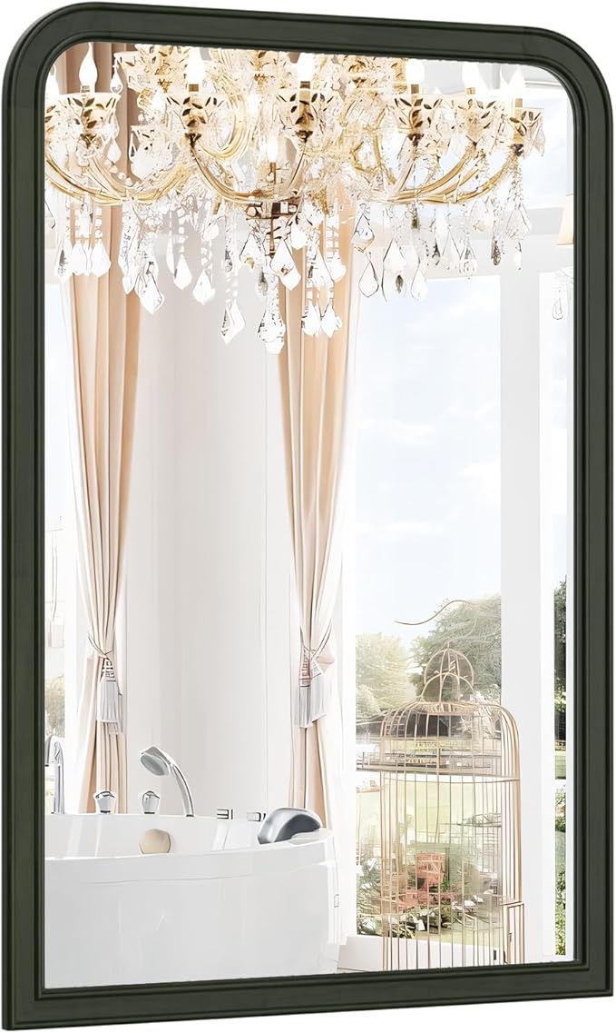WallBeyond Wood Frame Bathroom Mirror 24" x 36" Wooden Arched Wall Mirror - Image 8