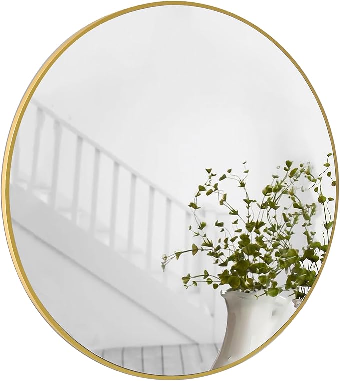 Gold Round Mirror, Bathroom 24 Inch Vanity Wall Mirror, Modern Circle Mirror by Unknown