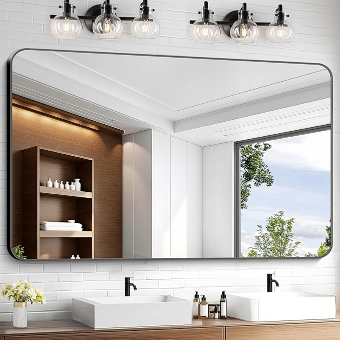 KOCUUY 55x36 Black Bathroom Mirror, Large Matte Black Vanity Mirror, Tempered by KOCUUY
