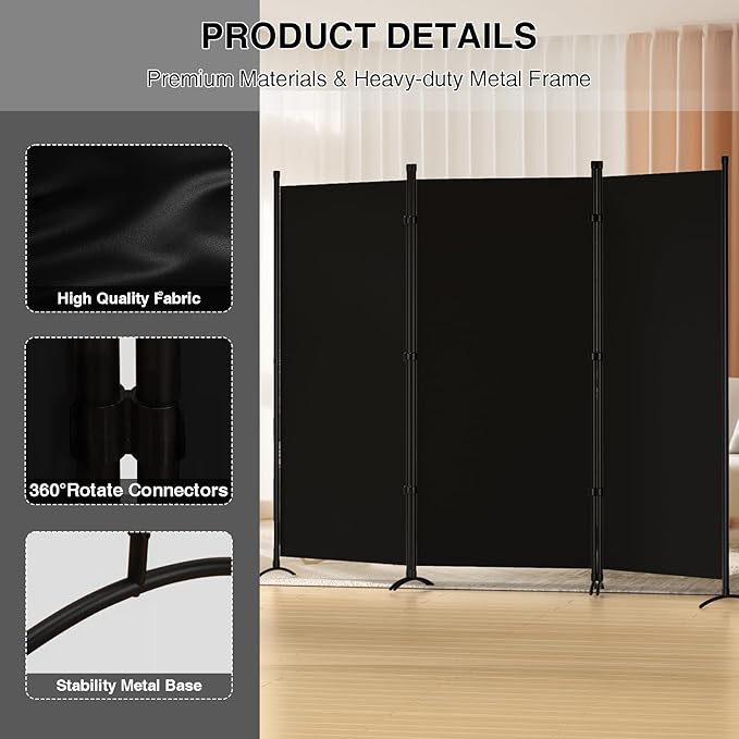 Room Divider 3-Panel Privacy Screen, Portable Screen Steel Frame - Image 3