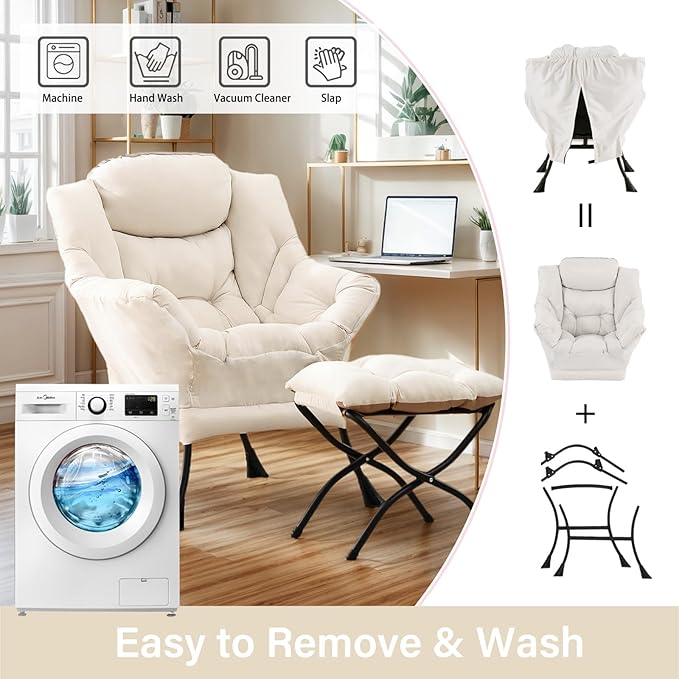 Lazy Chair with Ottoman, Large Modern Lounge Accent Chair with Armrests and - Image 5