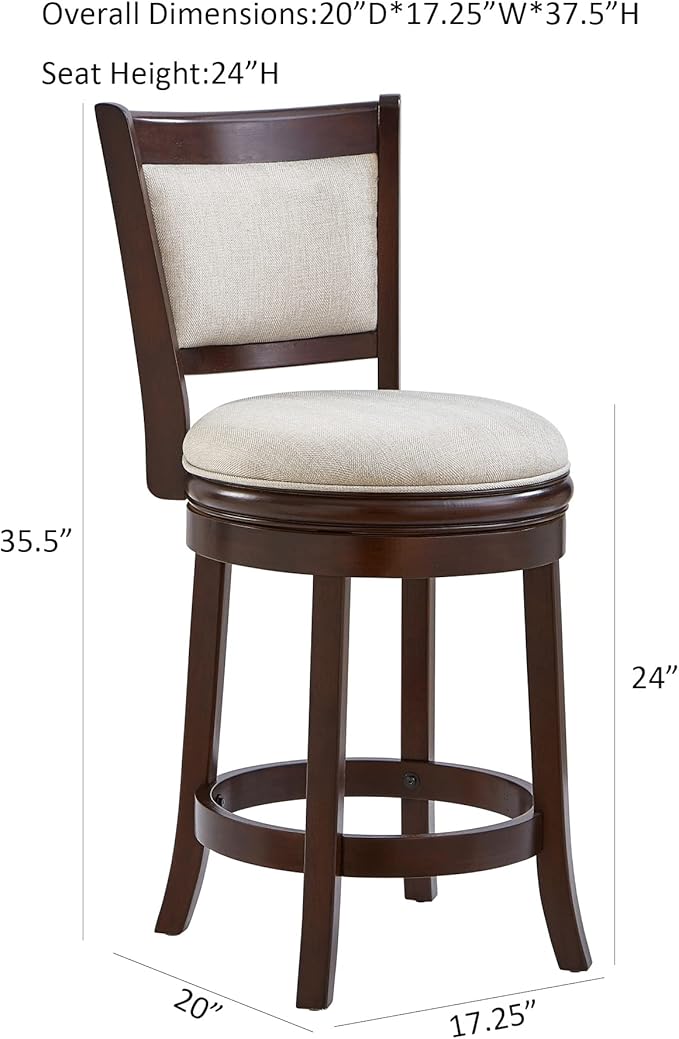Ball & Cast Swivel Barstool Upholstered Counter Stool 24 inch Kitchen Wooden - Image 3