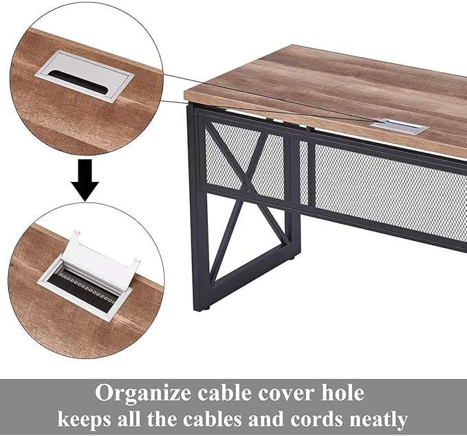 BON AUGURE Computer Desk for Home Office, Sturdy Office Desk, Wide Wood Metal - Image 5
