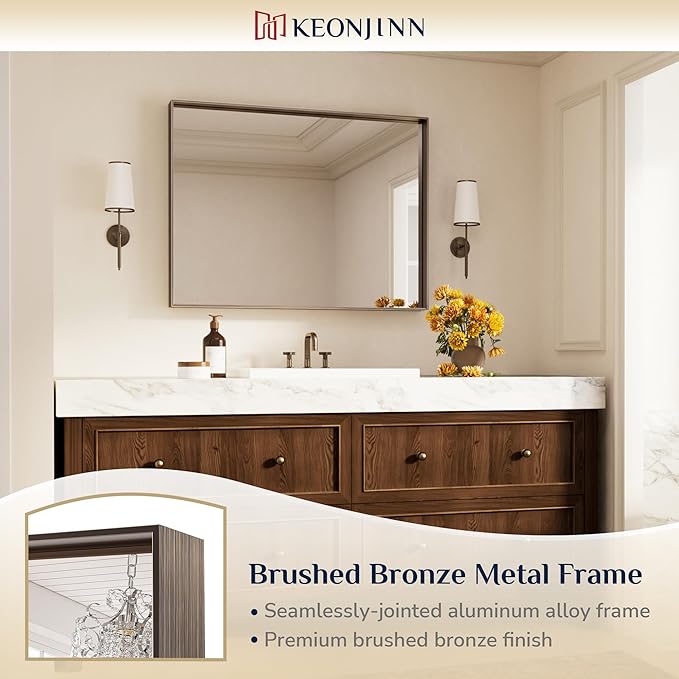 Keonjinn 40 x 30 Inch Brushed Bronze Mirror - Image 6
