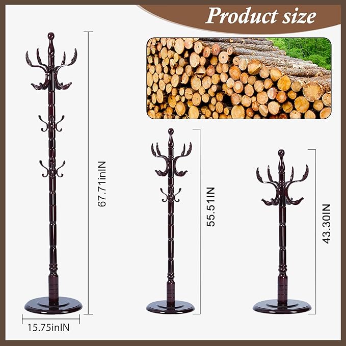 Wooden Coat Rack Freestanding, Vintage Coat Racks - Image 2