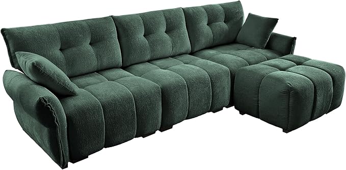Modern Chenille Fabric 3-Seat Sofa w/Ottoman+2 Pillows, Premium Upholstery - Image 5