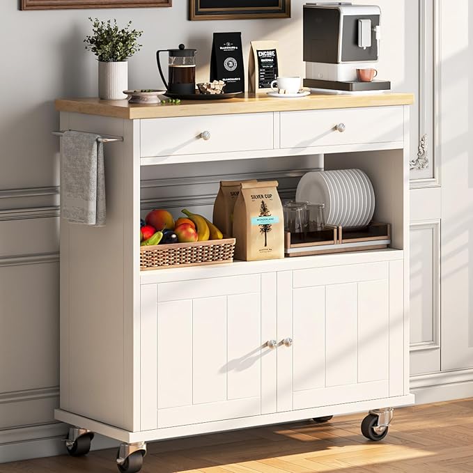 Rolling Kitchen Island with Storage Cabinet, 35.4'' Width Kitchen Cart - Image 2