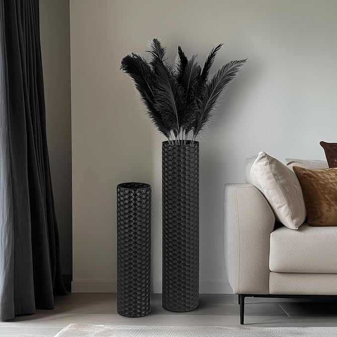 Sziqiqi Black Tall Floor Vase: 27.6/21.7in Metal Cylinder Vases Extra Large - Image 9