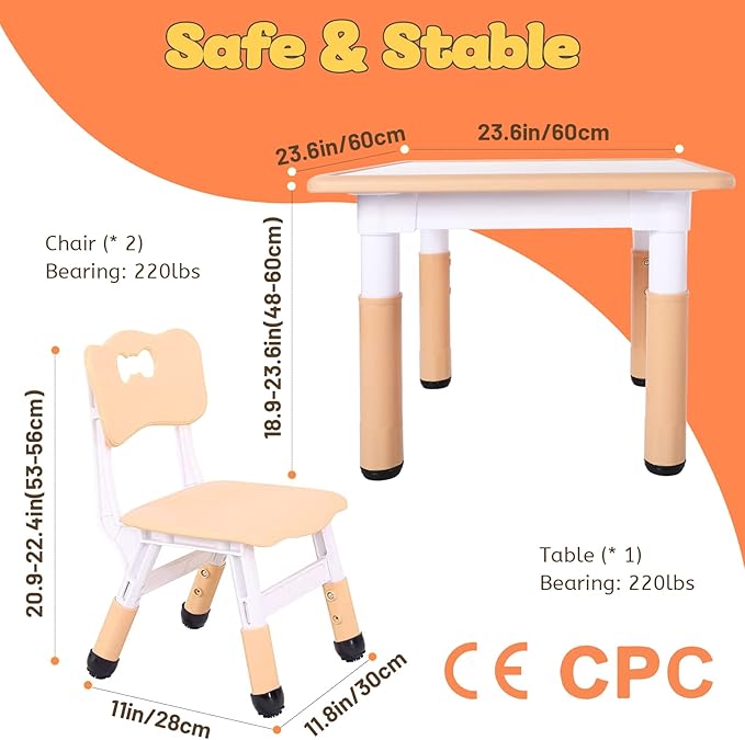 FUNLIO Kids Table and 2 Chairs Set, Height Adjustable Toddler Table and Chair - Image 6