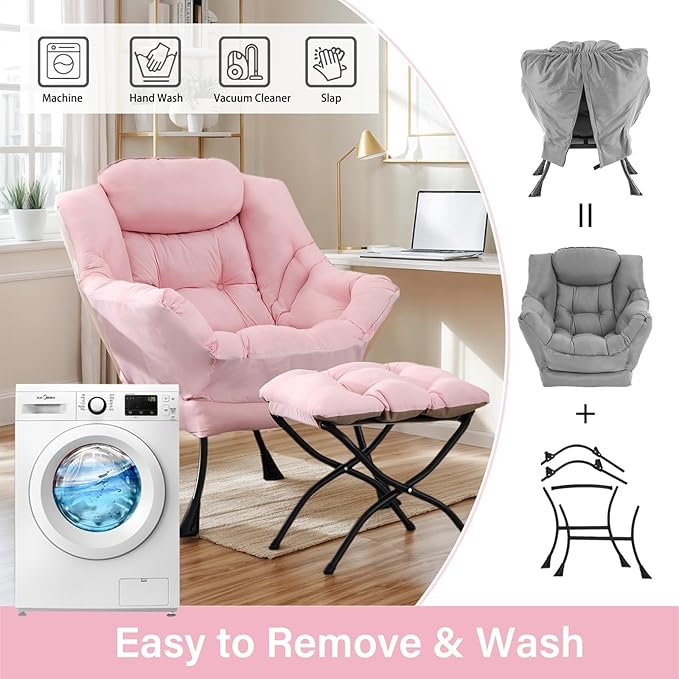Lazy Chair with Ottoman, Large Modern Lounge Accent Chair with Armrests and - Image 7