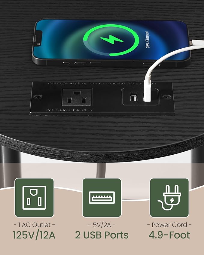 Small Round Side Table with Charging Station, 3-Tier Round End Table - Image 5