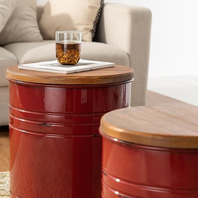 Glitzhome Farmhouse Accent Side Table, Metal Storage Stool Ottoman - Image 5