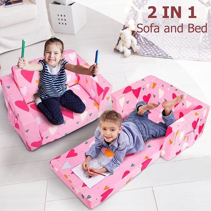 Kids Couch, 2-in-1 Kids Fold Out Sofa, Convertible Toddler Couch to Lounger - Image 3