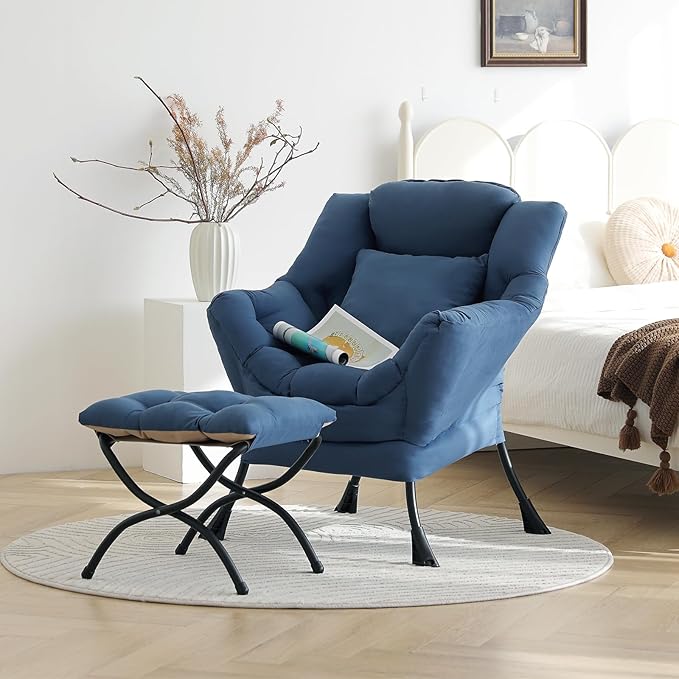 Lazy Chair with Ottoman, Reading Chair with a Pillow, Leisure Sofa Armchair - Image 4
