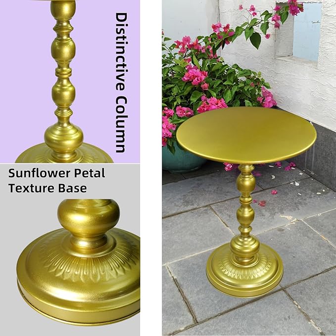 Benkyo Gold Round End Side Table Modern Metal Pedestal Spindle Side Tables - Image 5