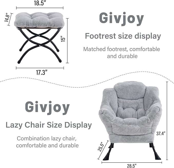 Plush Lazy Chair and Ottoman, Large Contemporary Accent Lounge Chair - Image 3