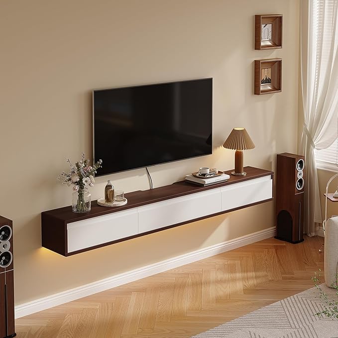 Floating TV Stand High Gloss, Floating TV Console, Under TV Shelf by FloatiCasa