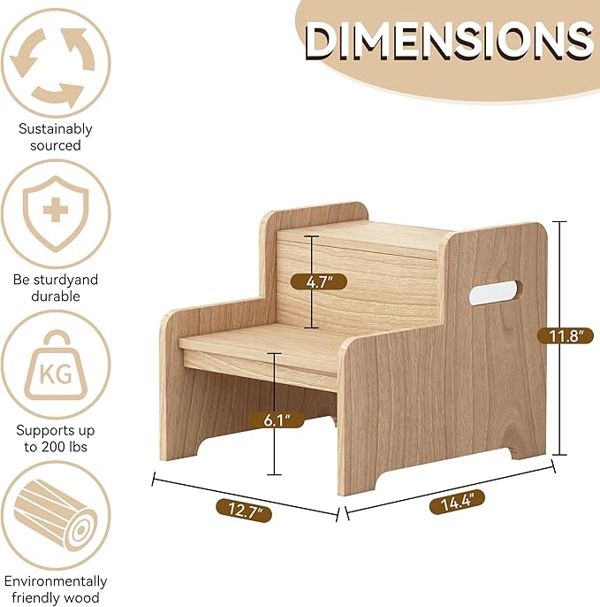 Wood Step Stools for Kids, Child Two Step Stool of DIY Shape, Toddler Step - Image 7