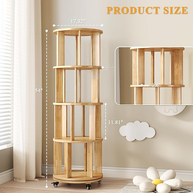 4 Tier Rotating Bookshelf Tower, 360 Spinning Bookcase Carousel - Image 2