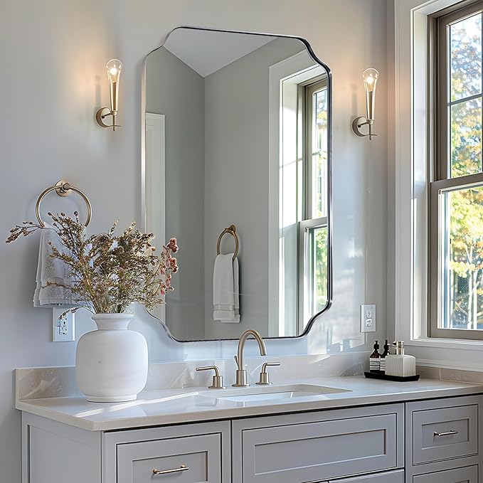 ANDY STAR Chrome Scalloped Mirror, 26x38 Inch Polished Chrome Rectangle Mirror - Image 6