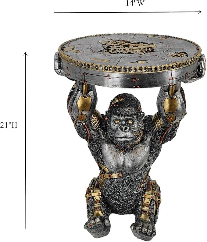 Steampunk Gorilla Side Table Pedestal End Table Stool Resin Cyborg Monkey - Image 3