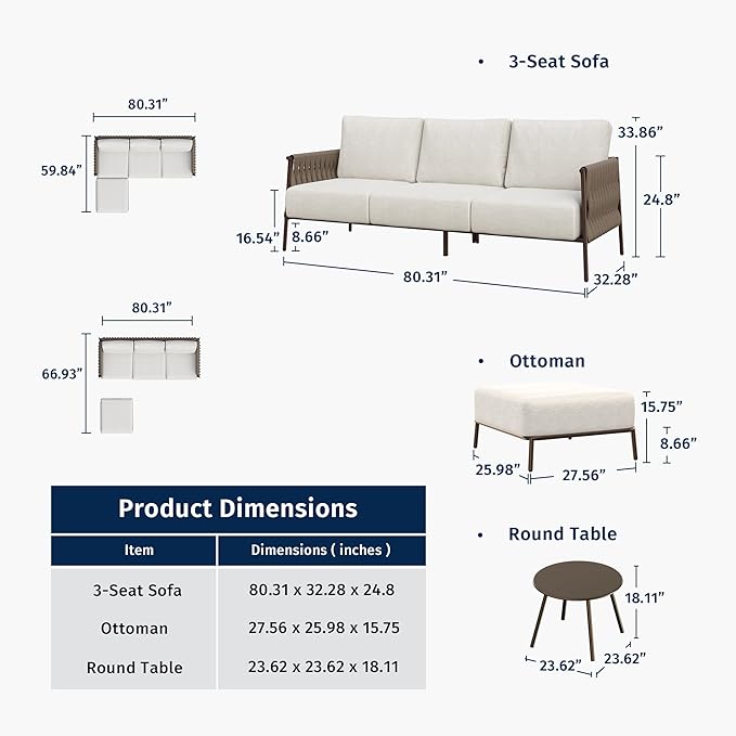 EAST OAK 3-Piece Patio Furniture Set | Life Chatter 4-Seat Outdoor Furniture | - Image 9