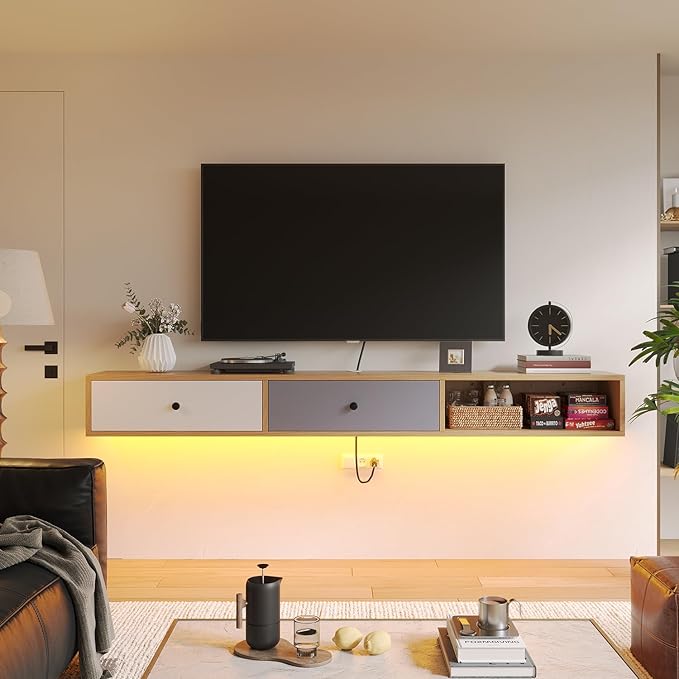 Modern Floating TV Stand with Doors, 47 Inch Wall Mounted TV Console, Floating - Image 3