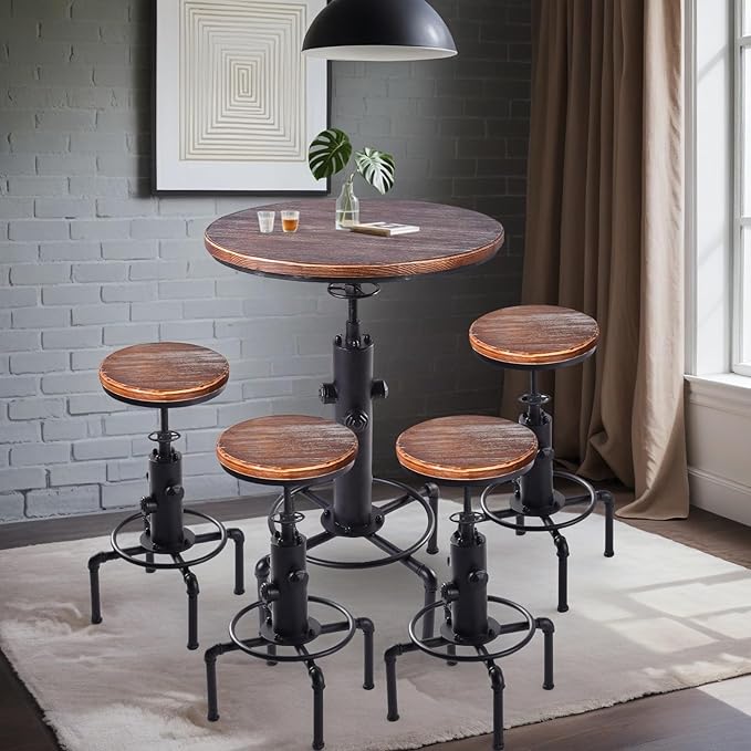 Industrial Tall Bistro Table 32.3-36.2", Adjustable Swivel Pub Table, Kitchen - Image 8