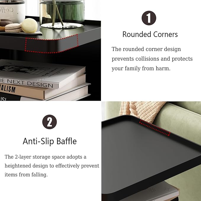 Black Modern Side Table, 2 Tier Small End Tables Bedroom, Metal Side Tables - Image 3
