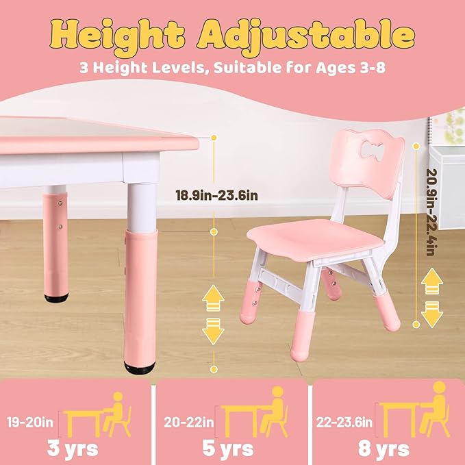 FUNLIO Kids Table and 4 Chairs Set, Height Adjustable Toddler Table and Chair - Image 3